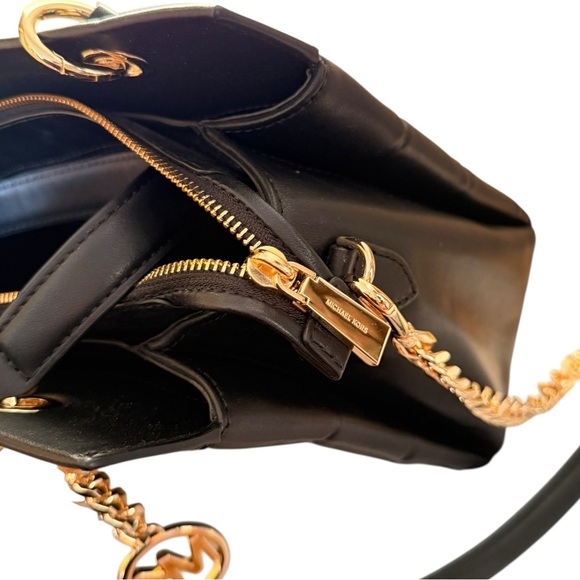 NWT Michael Kors Quilted Leather Satchel | Black MK Chain Crossbody Tote - Picture 8 of 10